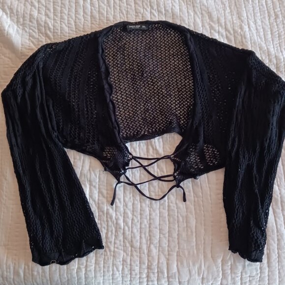 Black Crochet Swimsuit Summer Lace Tie Coverup Womens 3XL/oversized Goth Cropped - Picture 2 of 6